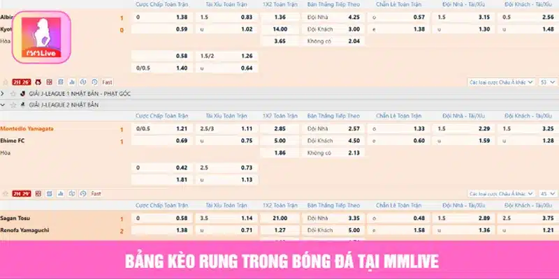Bảng kèo rung trong bóng đá tại MMLive